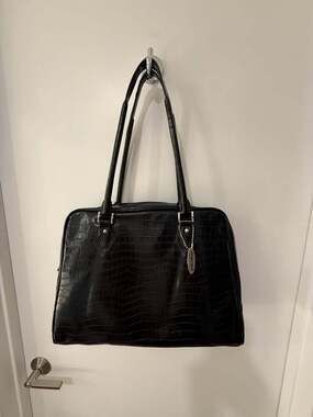 Mobile Edge Black Faux-Croc Laptop Tote Bag with Red Interior
